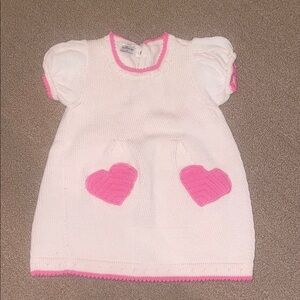 Adorable White and Pink Baby Dress with Heart Pockets